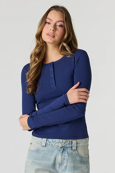 Ribbed Long Sleeve Henley Top