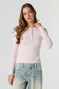 Ribbed Long Sleeve Henley Top