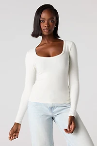 Ribbed Scoop Neck Long Sleeve Top