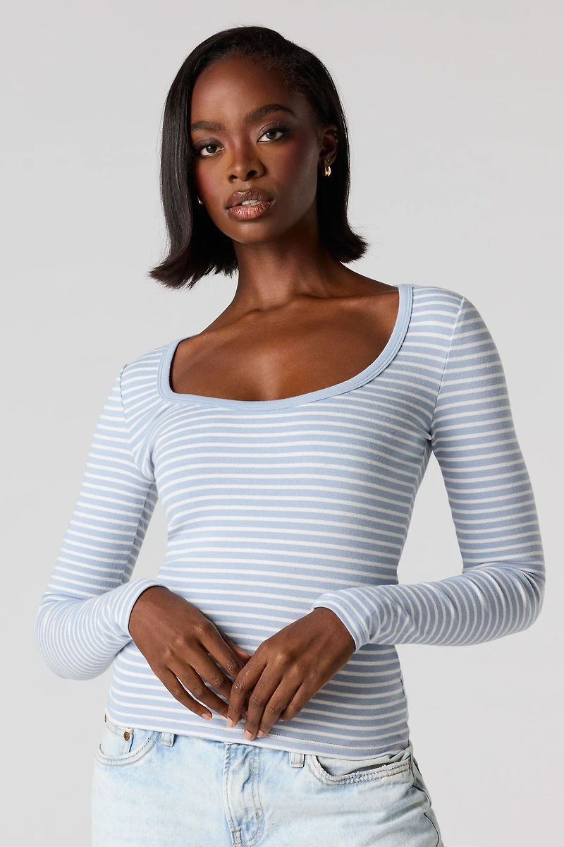 Ribbed Scoop Neck Long Sleeve Top