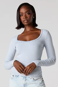 Ribbed Scoop Neck Long Sleeve Top