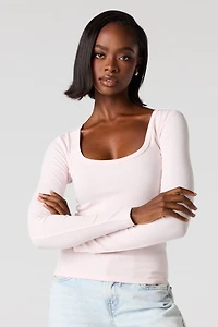 Ribbed Scoop Neck Long Sleeve Top