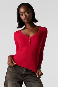 Ribbed Henley Long Sleeve Classic Top