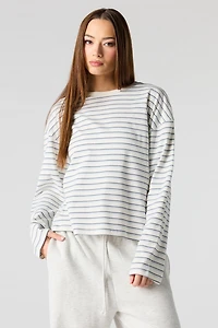 Haut côtelé rayé à manches longues classique