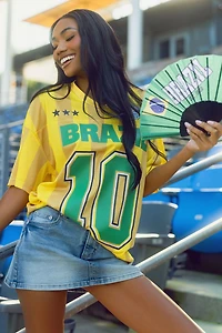 Jersey de soccer en filet à imprimé Brésil