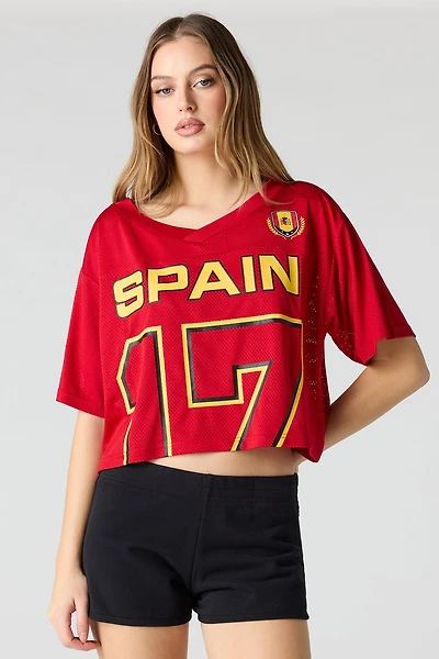 Jersey de soccer à imprimé Espagne écourté en filet