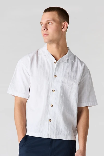 Haut boutonné texturé en mélange de lin