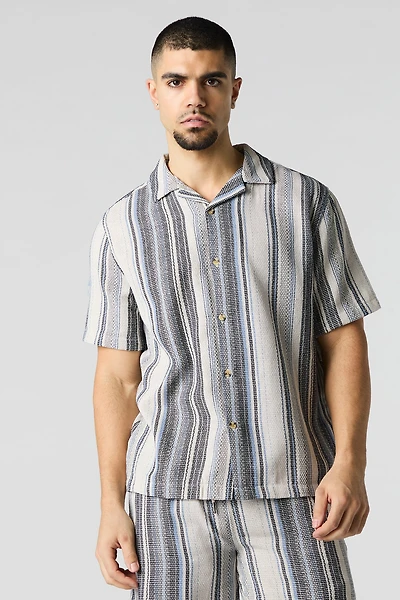 Textured Striped Knit Button-Up Top