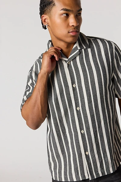 Textured Striped Button-Up Top