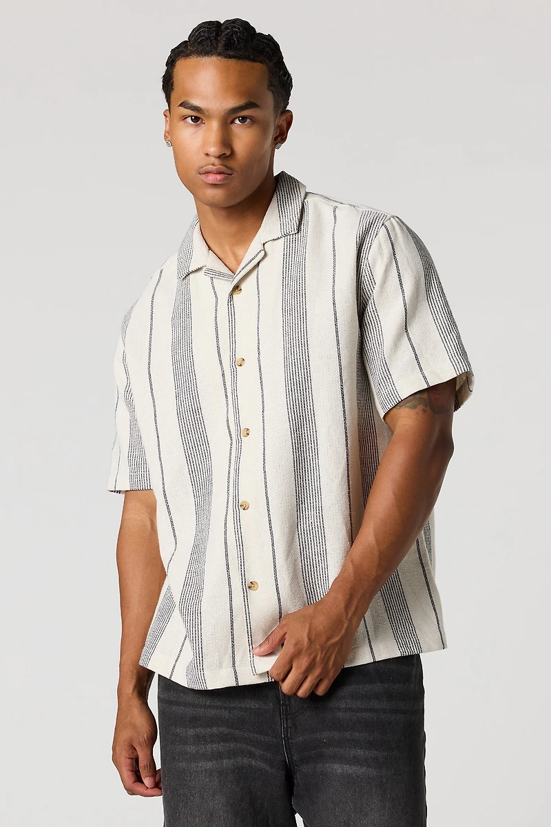 Textured Striped Button-Up Top
