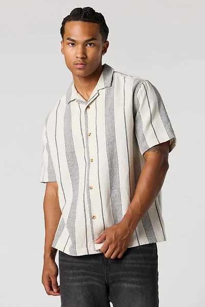 Textured Striped Button-Up Top