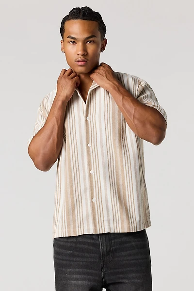 Textured Striped Button-Up Top