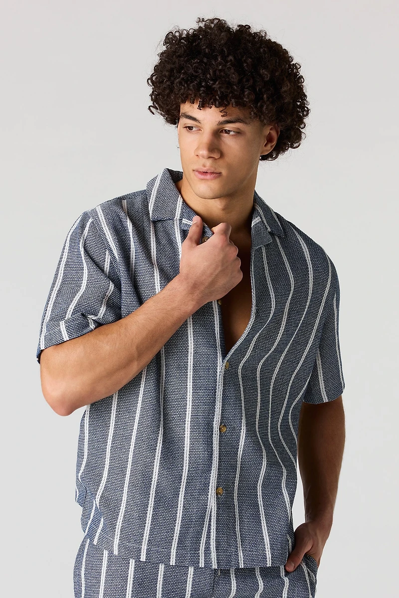 Textured Striped Button-Up Top