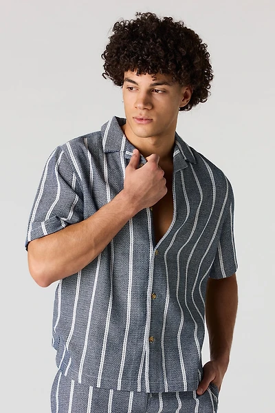 Textured Striped Button-Up Top