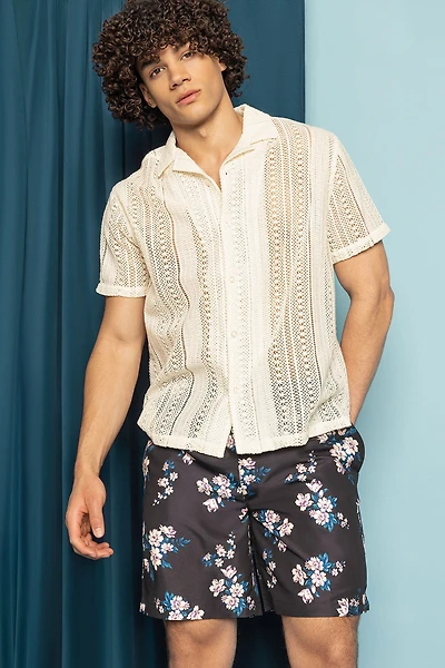 Haut boutonné en tricot ajouré textur