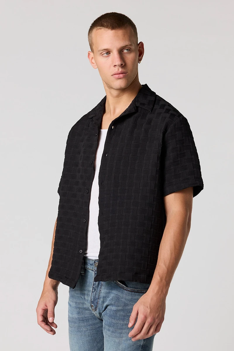 Basket Weave Button-Up Top