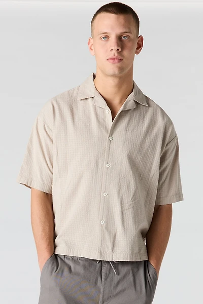 Waffle Textured Button-Up Top