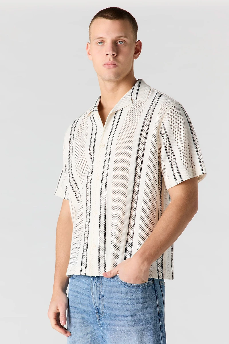 Textured Striped Button-Up Top