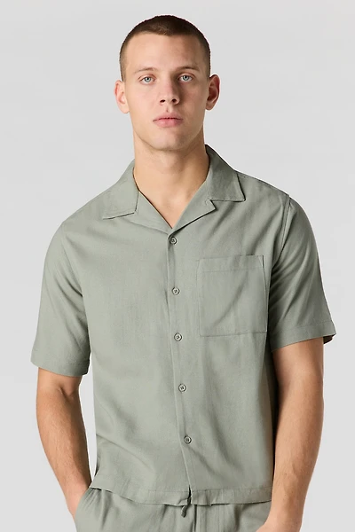 Linen Short Sleeve Button-Up Top