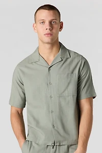 Linen Short Sleeve Button-Up Top