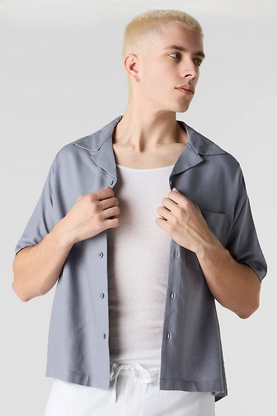 Linen-Blend Button-Up Top