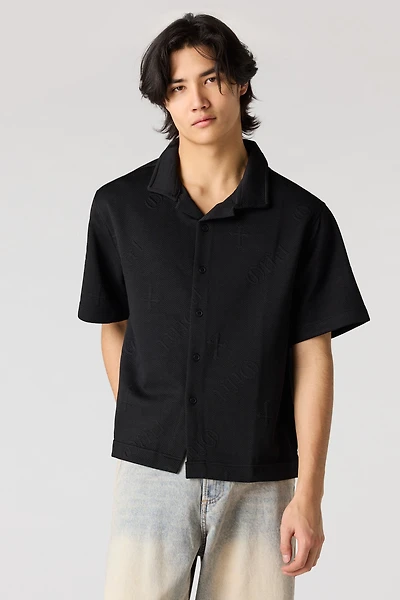 Cross Textured Button-Up Top