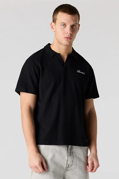 Embroidered Waffle Knit Polo