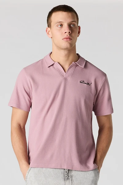 Embroidered Waffle Knit Polo