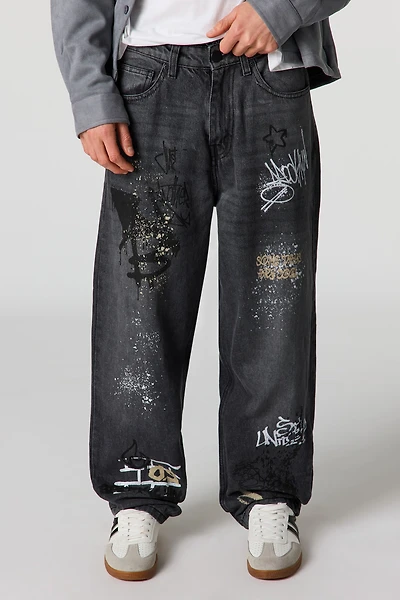 Graffiti Print Baggy Jean
