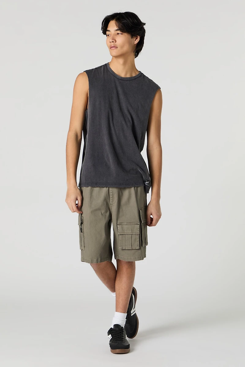 Drawstring Zipper Cargo Short