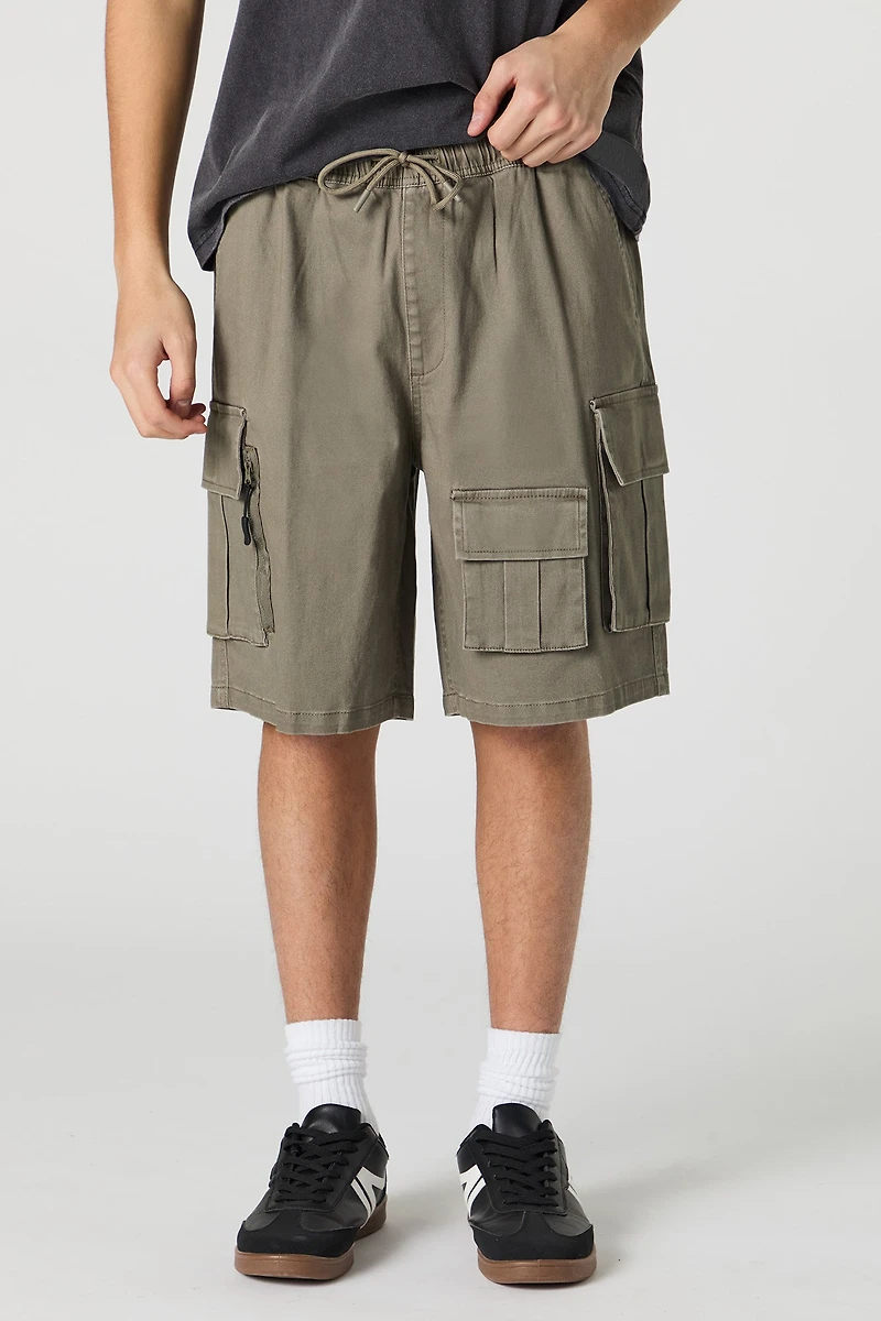 Drawstring Zipper Cargo Short