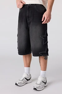 Star Appliqué Denim Skater Short