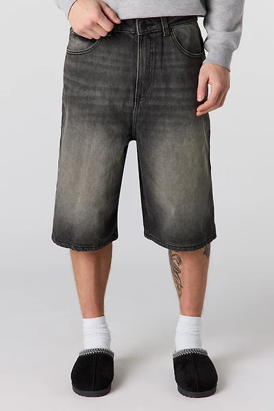 Short en denim délavé noir