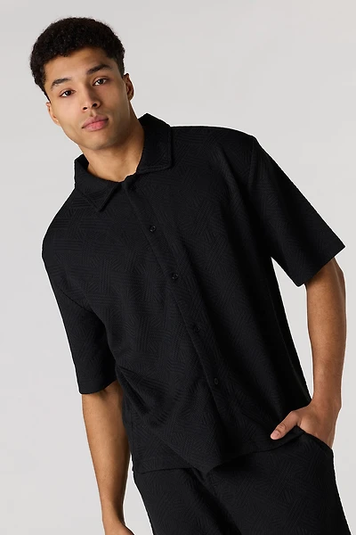 Textured Button-Up Collared Top