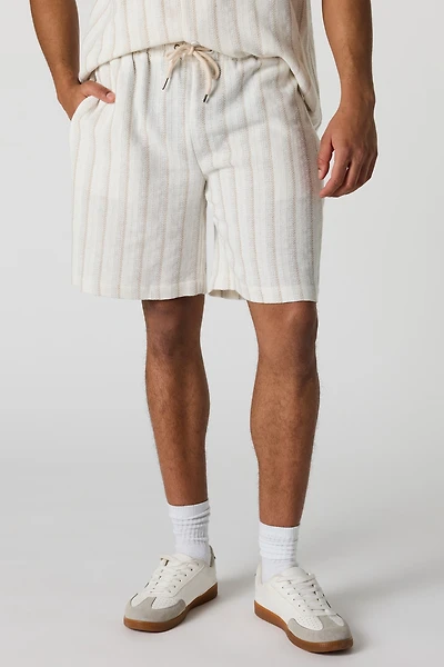 Textured Striped Drawstring Short