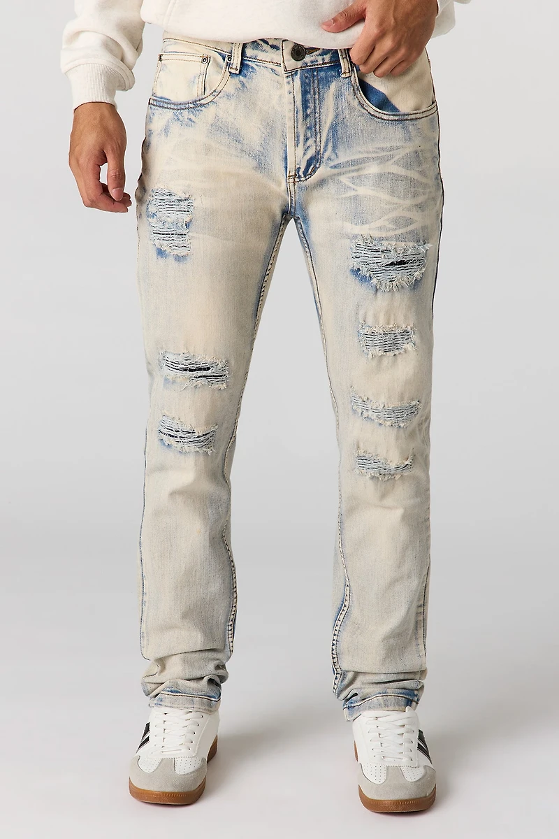 Ripped Washed Straight Jean