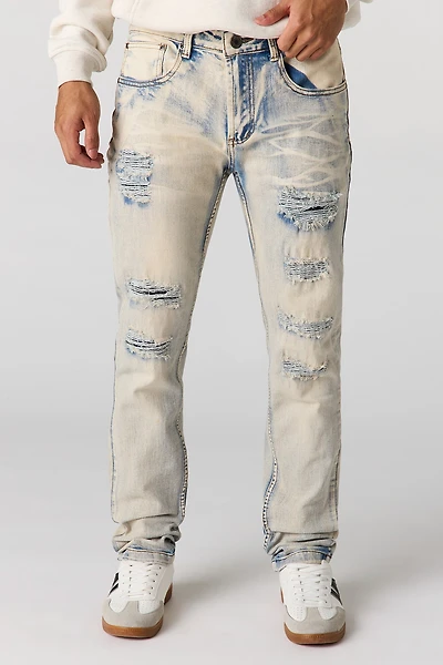 Ripped Washed Straight Jean