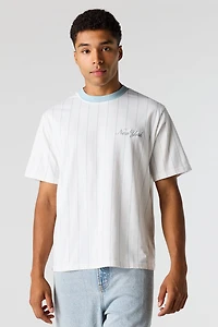 New York Embroidered Pinstriped T-Shirt