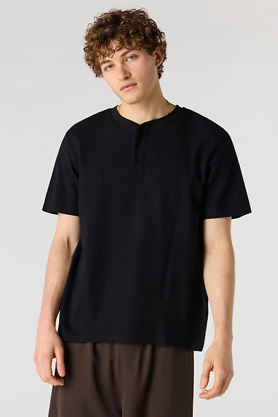 Waffle Knit Henley T-Shirt