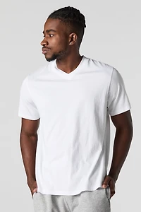 T-shirt uni à encolure en V