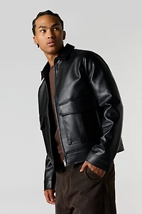 Faux Leather Bomber Jacket