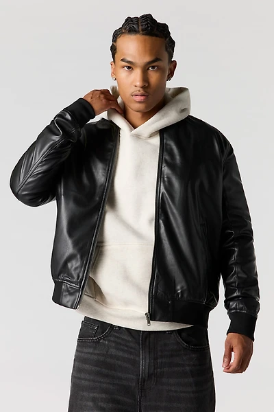Faux Leather Bomber Jacket