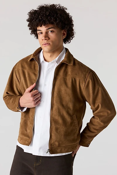Faux Suede Bomber Jacket