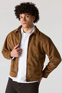 Faux Suede Bomber Jacket
