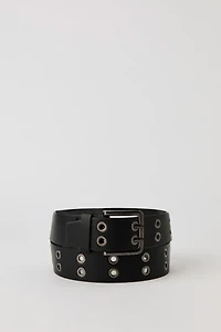 Faux Leather Double Grommet Belt