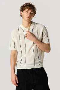 Textured Striped Polo Top