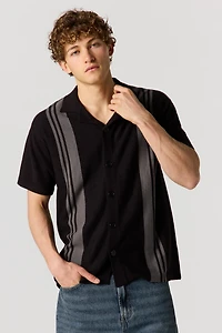 Knit Button-Up Collared Top