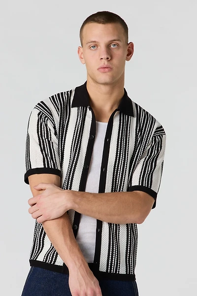 Textured Knit Button-Up Top