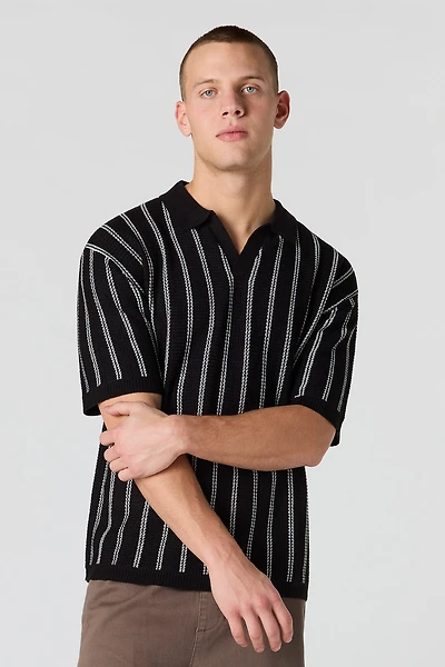 Textured Knit Johnny Collar Polo