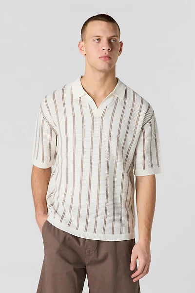 Textured Knit Johnny Collar Polo